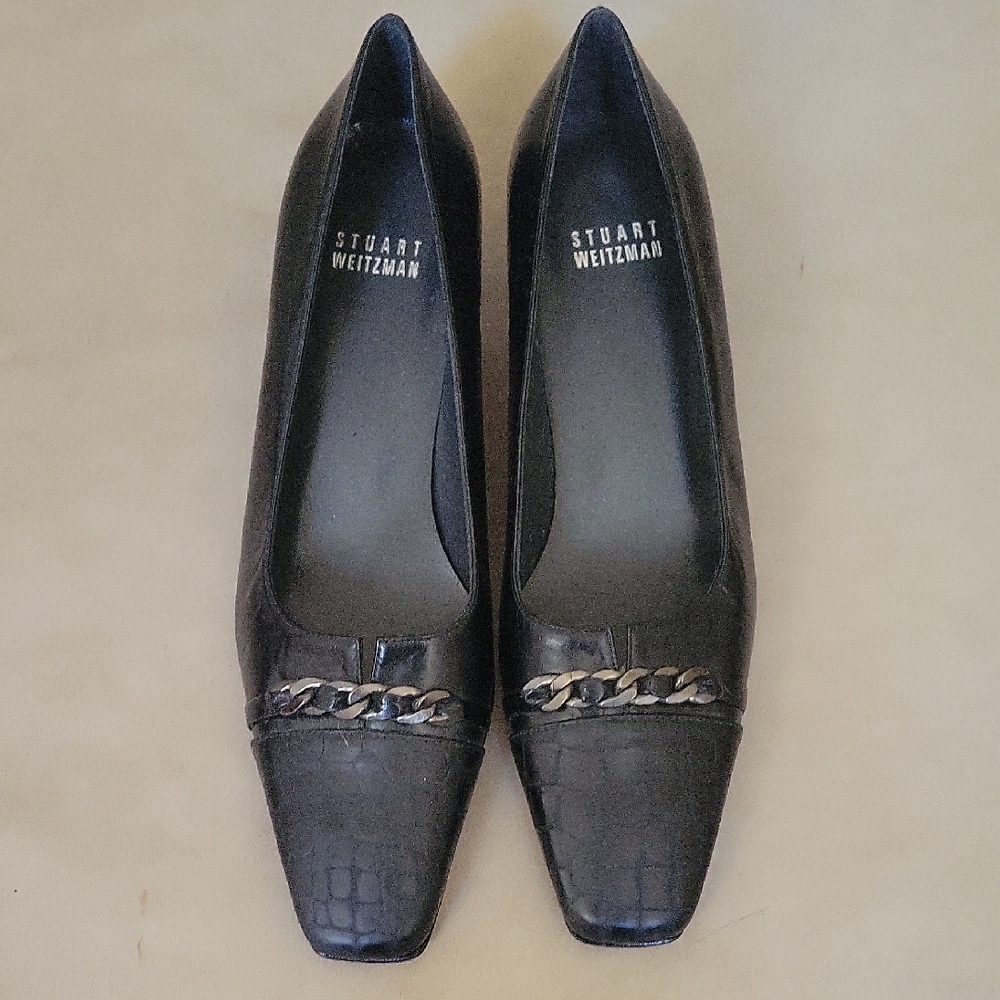 Stuart Weitzman Black Loafers with Chain Accent